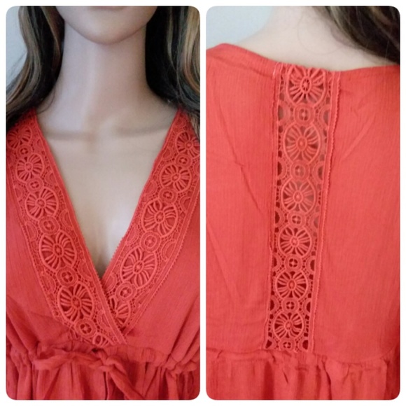SUN KISSED LACE  V NECK FLUTTER BAT WING TUNIC - Picture 6 of 6